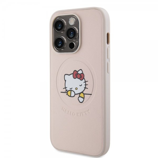 Hello Kitty iPhone 15 Pro Skal Debossed Logo MagSafe Rosa