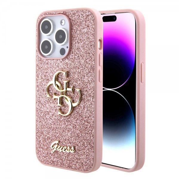 Guess iPhone 15 Pro Skal Fixed Glitter Rosa