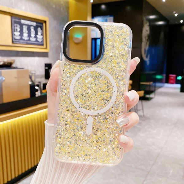 iPhone 15 Pro Skal Glitter MagSafe Gul