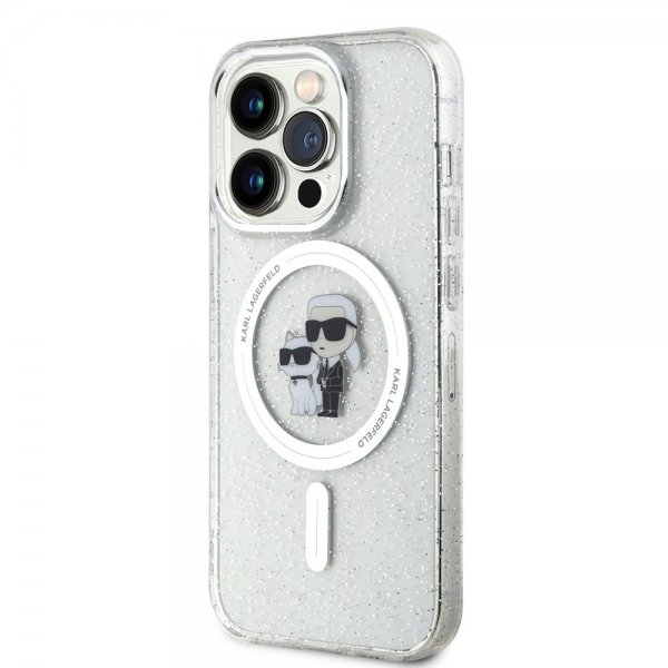 Karl Lagerfeld iPhone 15 Pro Skal Karl & Choupette Glitter MagSafe Transparent