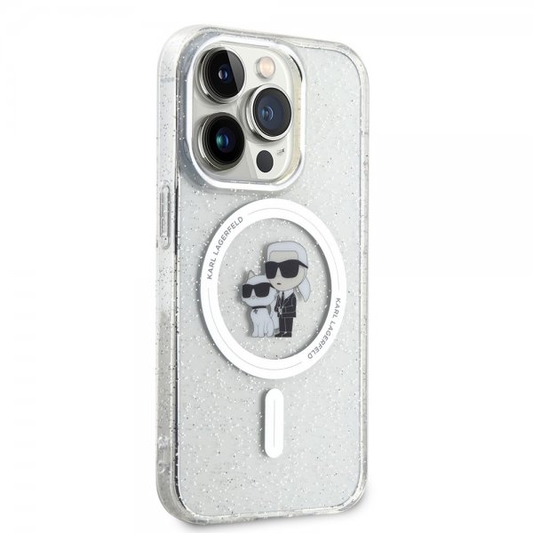 Karl Lagerfeld iPhone 15 Pro Skal Karl & Choupette Glitter MagSafe Transparent