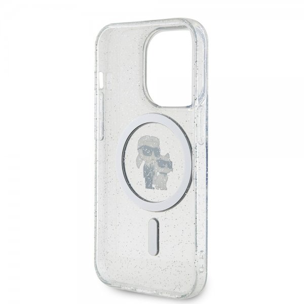Karl Lagerfeld iPhone 15 Pro Skal Karl & Choupette Glitter MagSafe Transparent