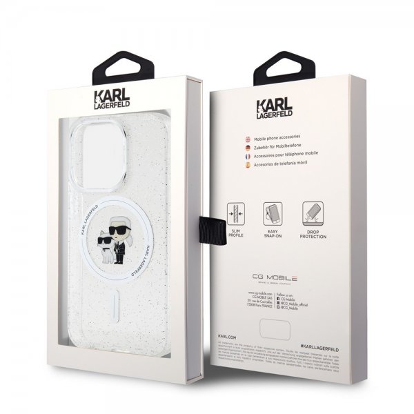 Karl Lagerfeld iPhone 15 Pro Skal Karl & Choupette Glitter MagSafe Transparent