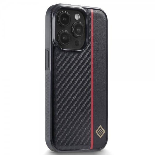 Lc.Imeeke iPhone 15 Pro Skal Kolfibertextur Röd Stripe Svart