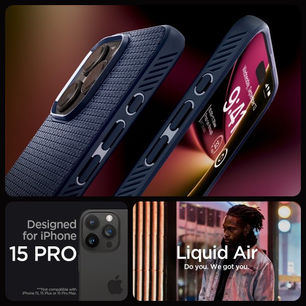 Spigen iPhone 15 Pro Skal Liquid Air Navy Blue