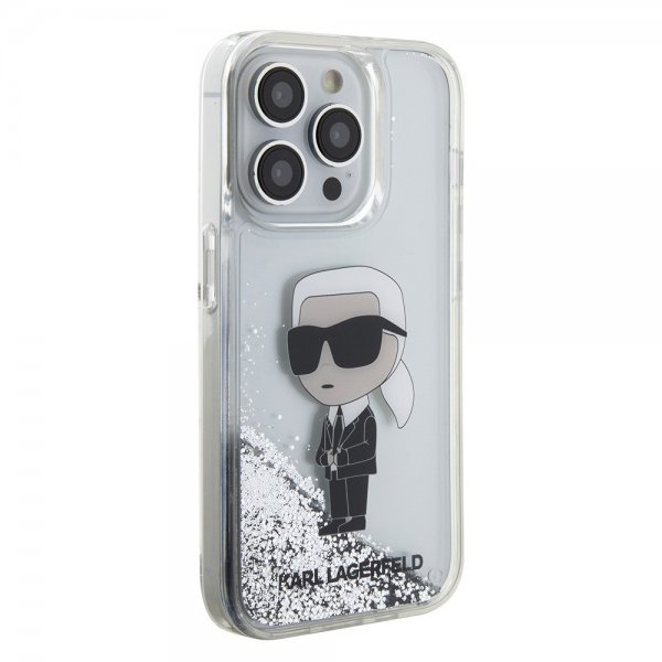 Karl Lagerfeld iPhone 15 Pro Skal Liquid Glitter NFT Karl Silver