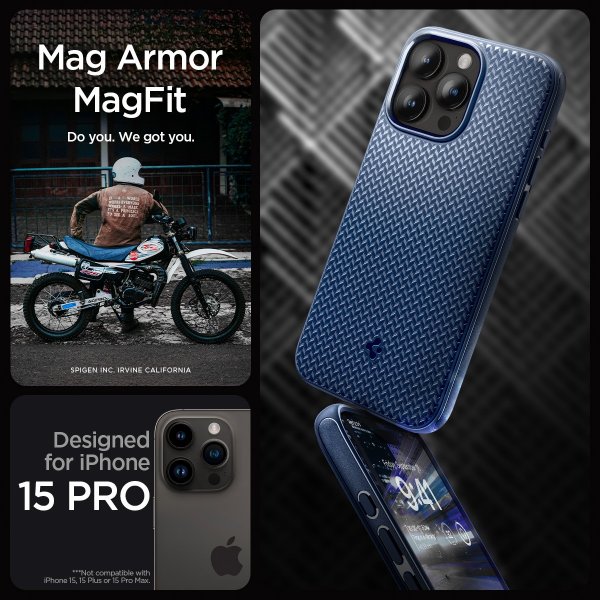 Spigen iPhone 15 Pro Skal Mag Armor MagFit Navy Blue