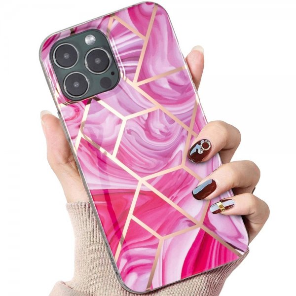 iPhone 15 Pro Skal Marmormönster Rosa Röd