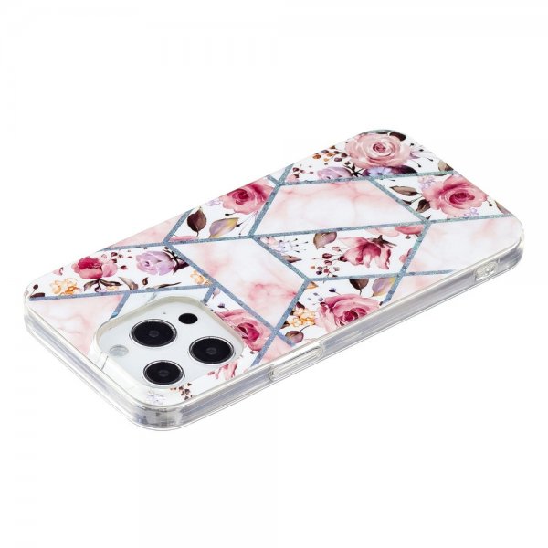 iPhone 15 Pro Skal Marmormönster Rosor Rosa