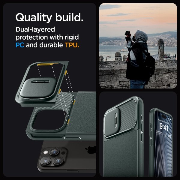 Spigen iPhone 15 Pro Skal Optik Armor MagFit Abyss Green