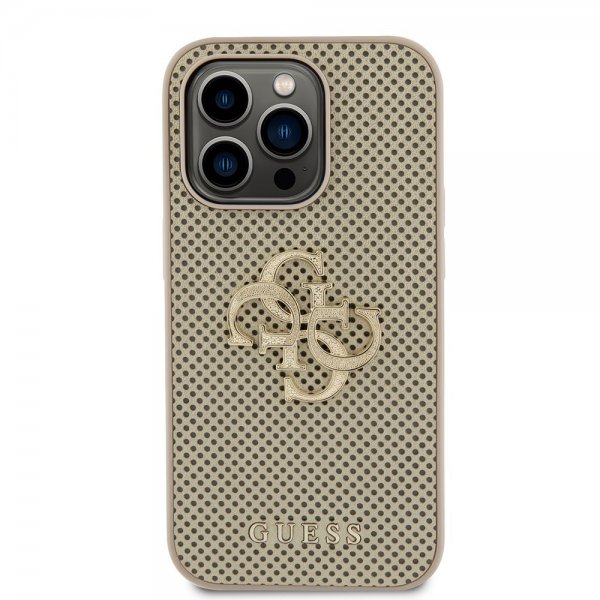 Guess iPhone 15 Pro Skal Perforated Glitter Guld