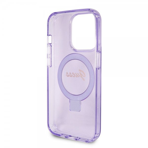 Guess iPhone 15 Pro Max Skal Ring Stand Glitter MagSafe Lila