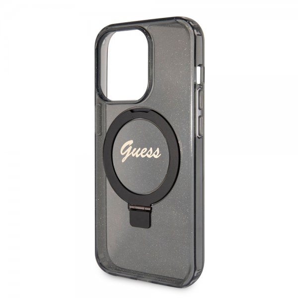 Guess iPhone 15 Pro Skal Ring Stand Glitter MagSafe Svart