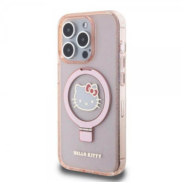 Hello Kitty iPhone 15 Pro Skal Ring Stand MagSafe Rosa