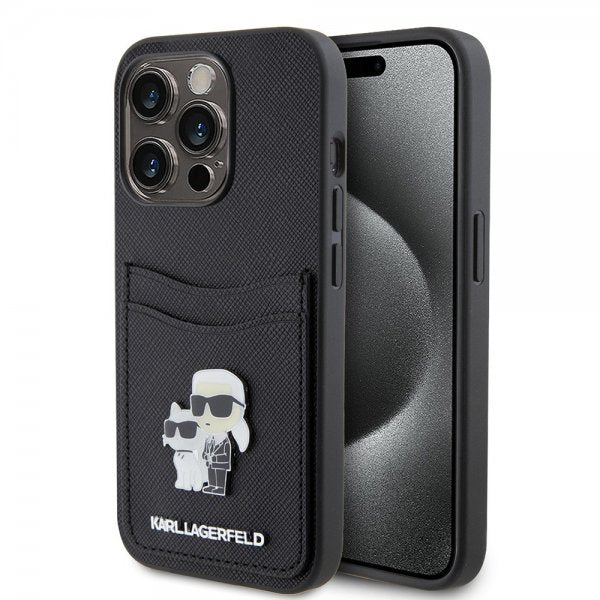 Karl Lagerfeld iPhone 15 Pro Skal Saffiano Double Cardslot Svart
