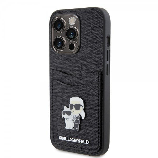 Karl Lagerfeld iPhone 15 Pro Skal Saffiano Double Cardslot Svart