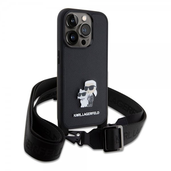 Karl Lagerfeld iPhone 15 Pro Skal Saffiano Karl & Choupette Crossbody Svart
