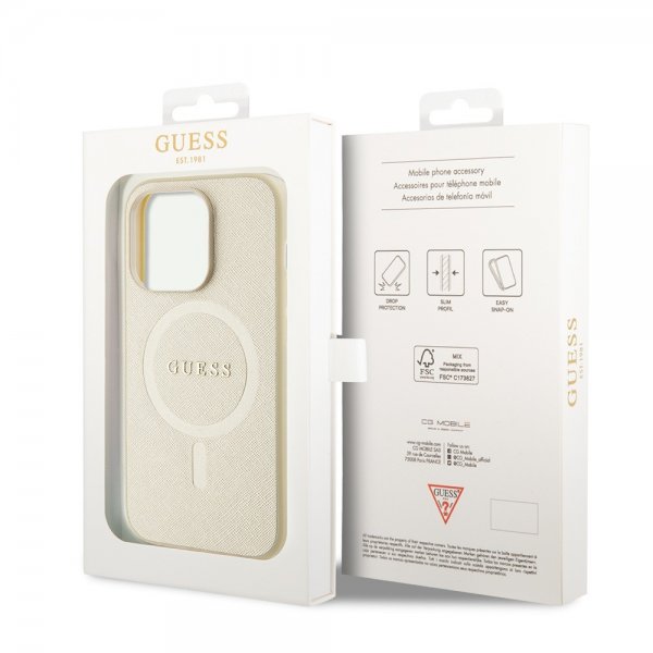 Guess iPhone 15 Pro Skal Saffiano MagSafe Beige