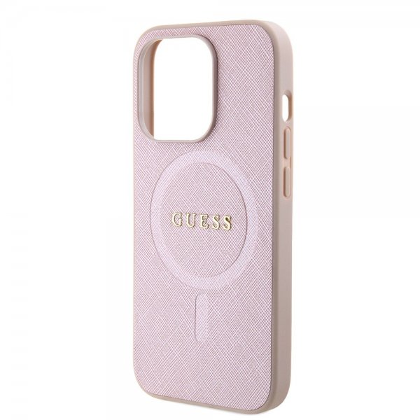 Guess iPhone 15 Pro Skal Saffiano MagSafe Rosa