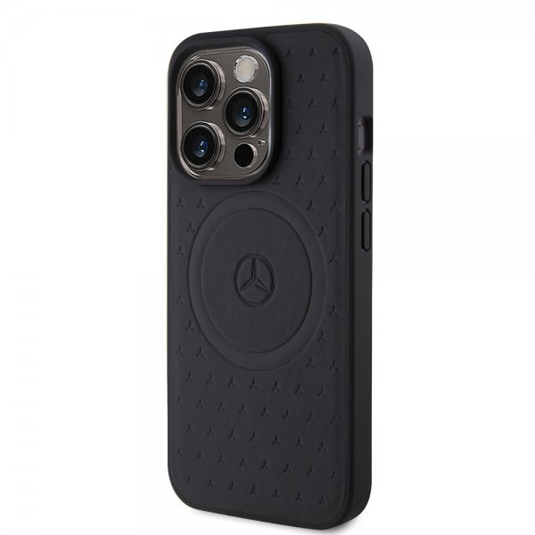Mercedes Benz iPhone 15 Pro Skal Star Pattern MagSafe Svart