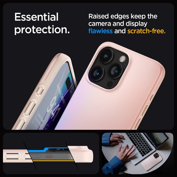 Spigen iPhone 15 Pro Skal Thin Fit Pink Sand