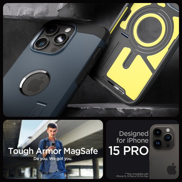 Spigen iPhone 15 Pro Skal Tough Armor MagFit Metal Slate