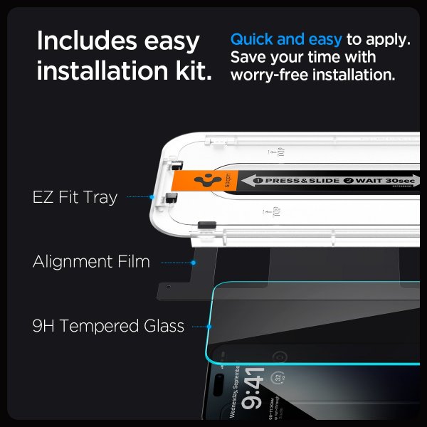 Spigen iPhone 15 Pro Skärmskydd GLAS.tR EZ Fit Privacy 2-pack