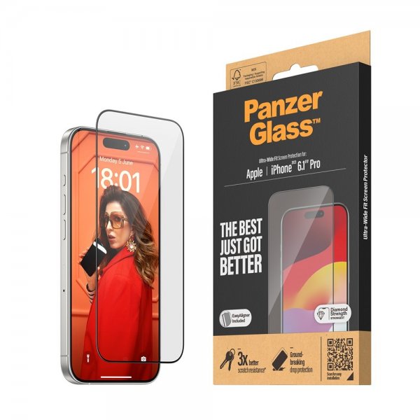 PanzerGlass iPhone 15 Pro Skärmskydd Ultra-Wide Fit EasyAligner
