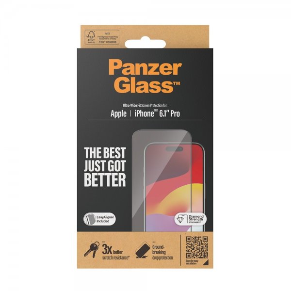 PanzerGlass iPhone 15 Pro Skärmskydd Ultra-Wide Fit EasyAligner