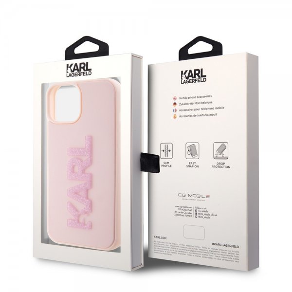 Karl Lagerfeld iPhone 15 Skal 3D Rubber Karl Rosa