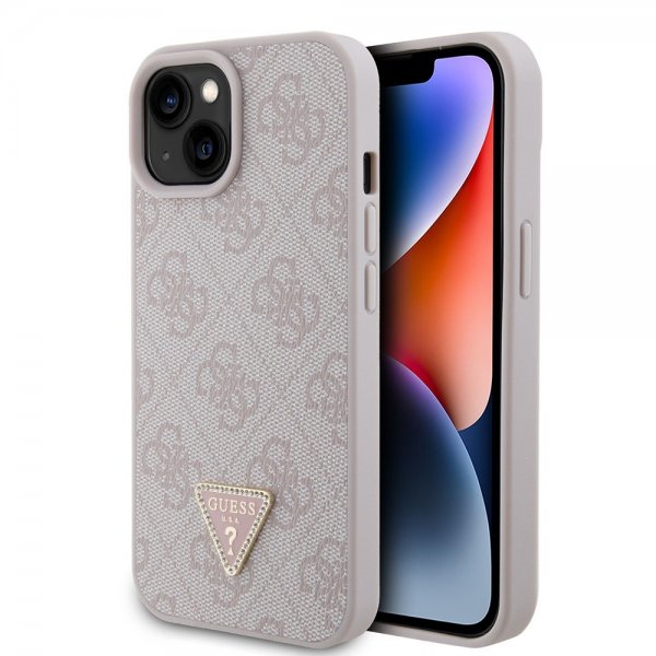 Guess iPhone 15 Skal 4G Metal Triangle Strass Rosa
