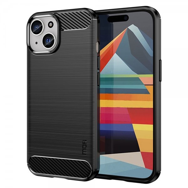 Mofi iPhone 15 Skal Borstad Kolfibertextur Svart