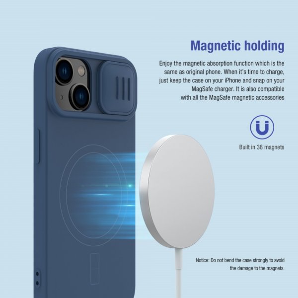 Nillkin iPhone 15 Skal CamShield Silky MagSafe Blå