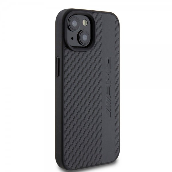 Mercedes Benz iPhone 15 Skal Carbon Effect Leather Stripe AMG Svart