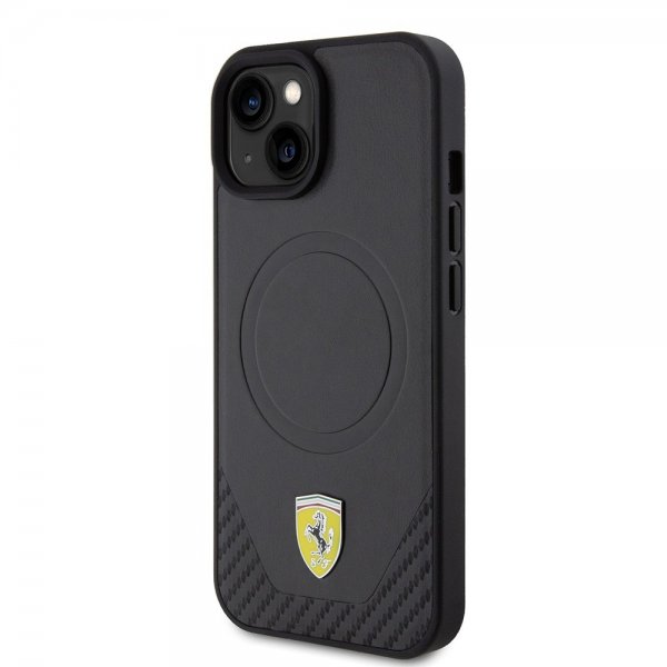 Ferrari iPhone 15 Skal Carbon PU Leather MagSafe Svart