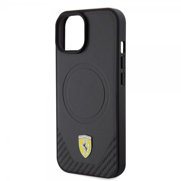 Ferrari iPhone 15 Skal Carbon PU Leather MagSafe Svart