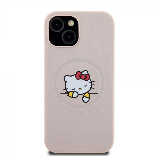 Hello Kitty iPhone 15 Skal Debossed Logo MagSafe Rosa