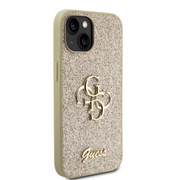 Guess iPhone 15 Skal Fixed Glitter Guld