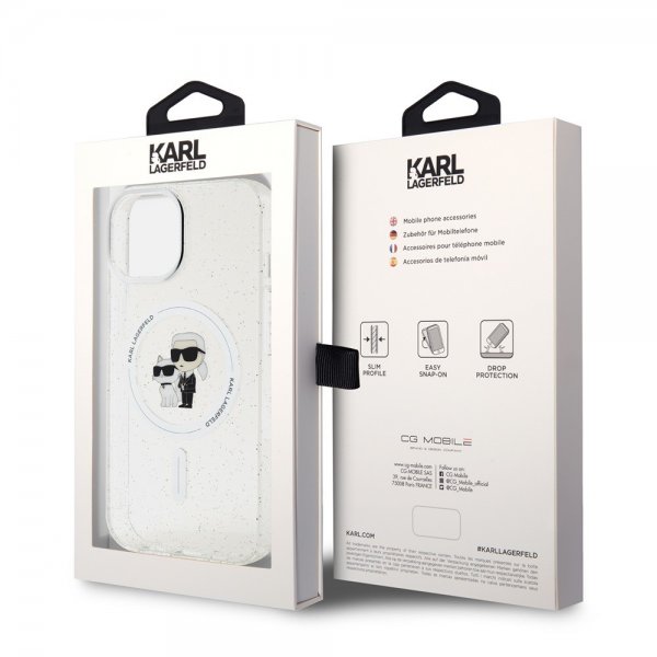 Karl Lagerfeld iPhone 15 Skal Karl & Choupette Glitter MagSafe Transparent