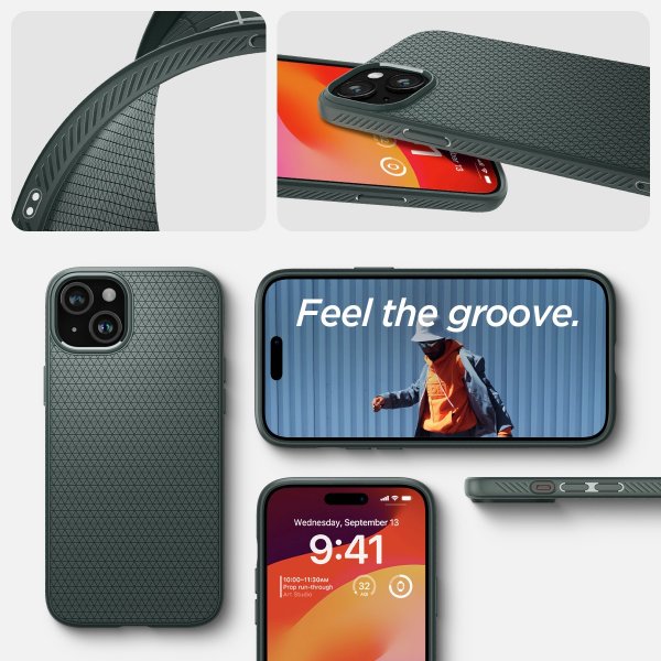 Spigen iPhone 15 Skal Liquid Air Abyss Green