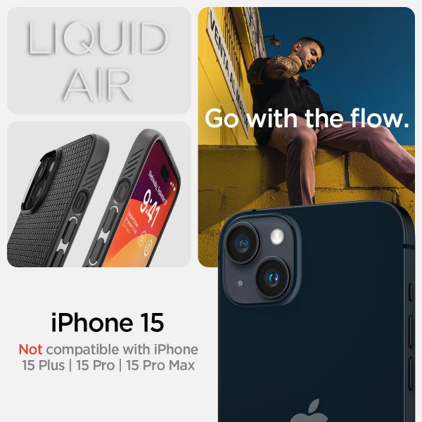 Spigen iPhone 15 Skal Liquid Air Matte Black