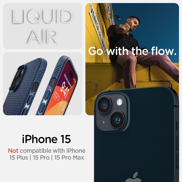 Spigen iPhone 15 Skal Liquid Air Navy Blue