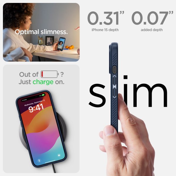 Spigen iPhone 15 Skal Liquid Air Navy Blue