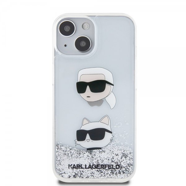 Karl Lagerfeld iPhone 15 Skal Liquid Glitter Karl & Choupette Silver
