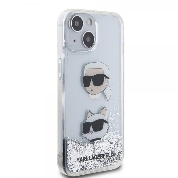 Karl Lagerfeld iPhone 15 Skal Liquid Glitter Karl & Choupette Silver