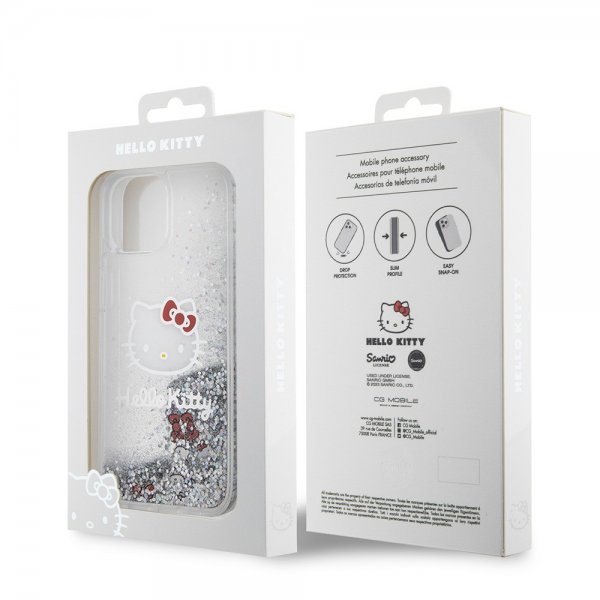 Hello Kitty iPhone 15 Skal Liquid Glitter Translucent