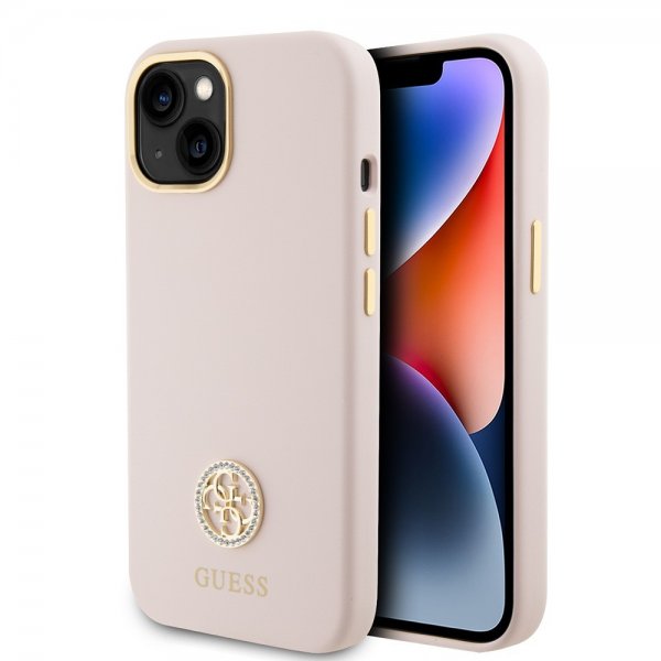 Guess iPhone 15 Skal Liquid Silicone Metal Logo Rosa