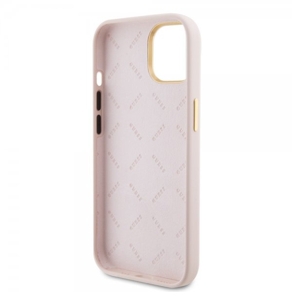 Guess iPhone 15 Skal Liquid Silicone Metal Logo Rosa
