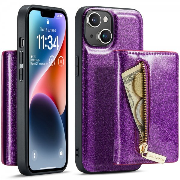 Dg.Ming iPhone 15 Skal M3 Series Löstagbar Korthållare Glitter Lila