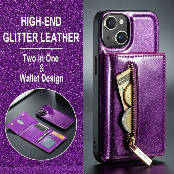 Dg.Ming iPhone 15 Skal M3 Series Löstagbar Korthållare Glitter Lila